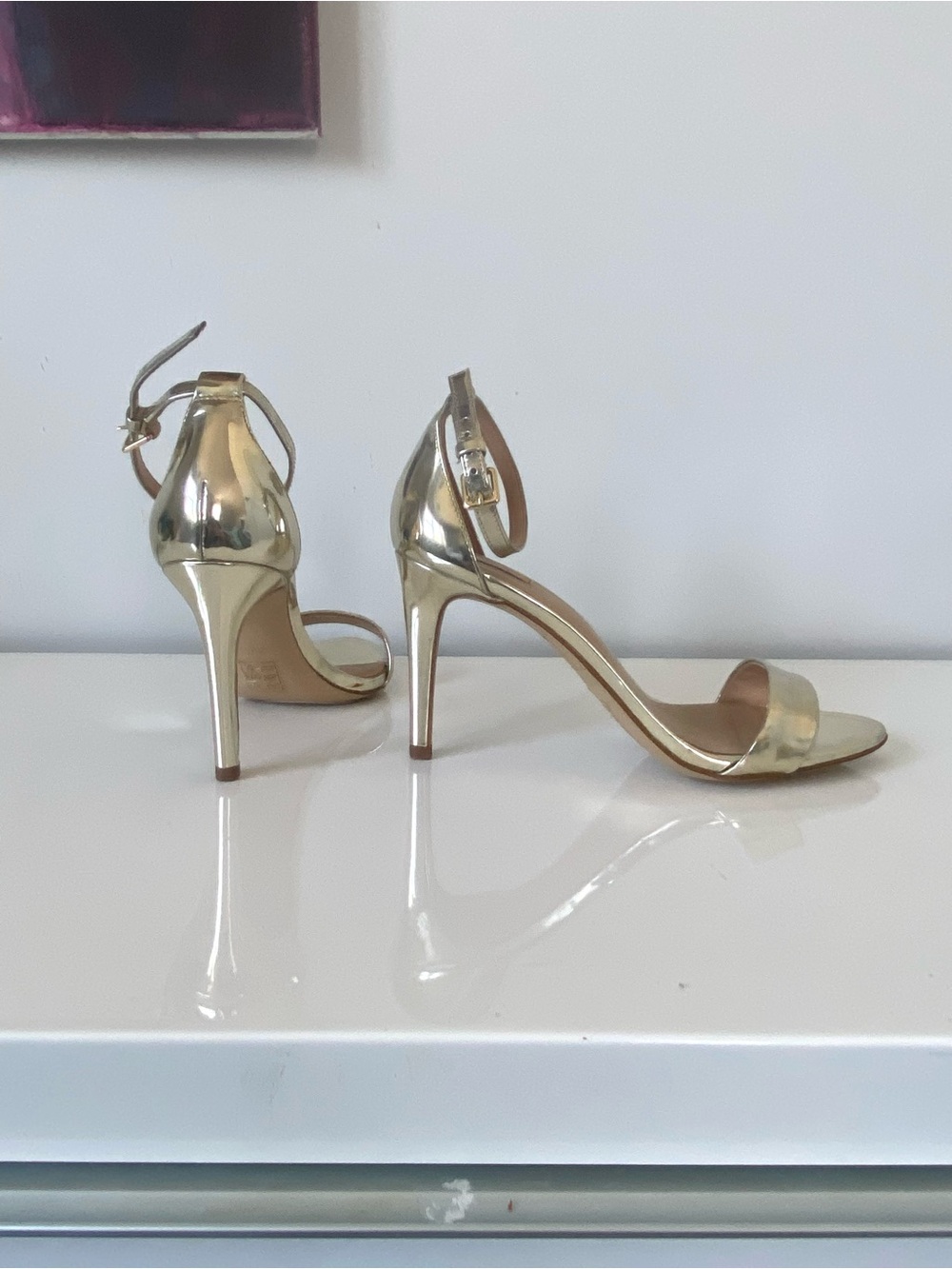 Aldo Metallic Gold Ankle-Strap Stilettos